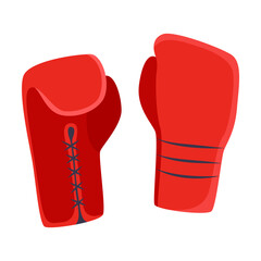 Red boxing gloves for boxing, karate, taekwondo practice vector illustration. Sports equipment, clothes, accessories concept