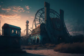 Photo sur Plexiglas Parc dattractions Apocalypse city abandoned amusement park background generative AI