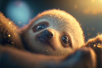 Baby sloth generative AI - obrazy, fototapety, plakaty