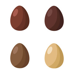 Easter set of chocolate eggs different types. Collection of 4 Easter eggs simple vector cartoon illustration isolated on white background. Delicious chocolate eggs for pastry, easter prints.