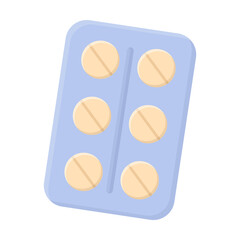 Drawing of blister with pills isolated on white background. Pharmaceutical remedies for treatment of colds and flu, vector illustration. Health, treatment concept