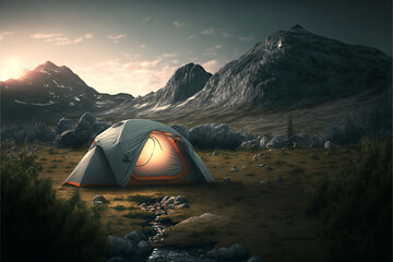 Fototapeta na wymiar camping in the mountains generative AI