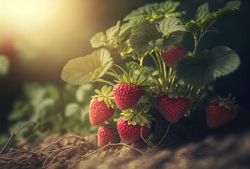 beautiful ripe strawberry with light glow from behind, Generative Ai
