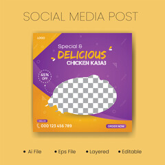 Delicious chicken social media post design. ads promotional special square post template, and story design 