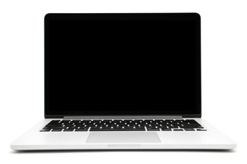 Laptop with blank screen isolated on white background mockup, aluminium body