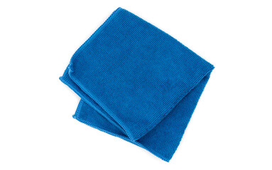 Blue Folded Microfiber Cleaning Cloth Isolated on White Background. Top View
