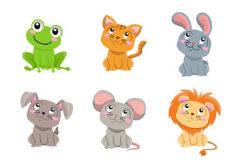 similar style of vector frog, cat, rabbit and more looking at the sky on a transparent background. Isolated objects, cute illustration.