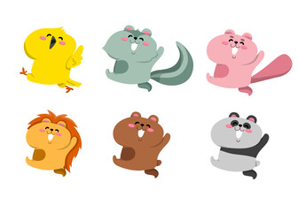 Different style of vector bird, rats, lion and more laughing on a transparent background. Isolated objects, cute illustration.