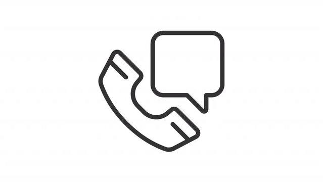 Animated missed call linear icon. Notification. Handset with chat box. Communication. Seamless loop HD video with alpha channel on transparent background. Outline motion graphic animation