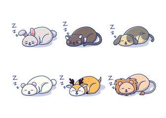 Similar flat style vector cat set sleeping on a white background.Adorable domestic animal on a white background