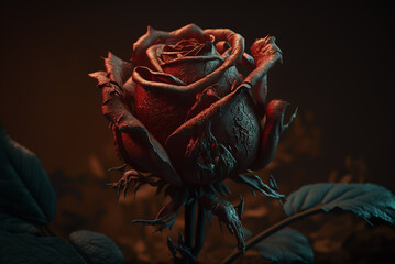 Vintage Classic deep red rose flower bouquet on dark background.Generative AI. - obrazy, fototapety, plakaty