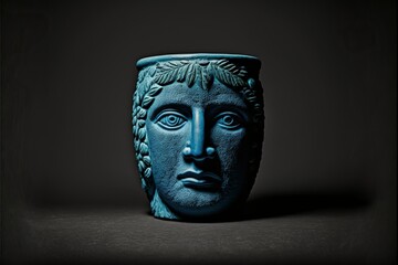 Human face in blue pottery style, concept of Ceramic Art and Decorative Art, created with Generative AI technology