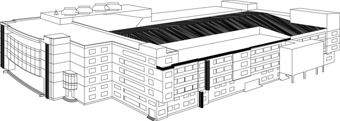 Vector sketch illustration of modern minimalist big factory building