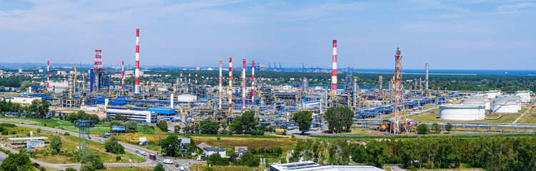 Aerial landscape of refinery, industrial area