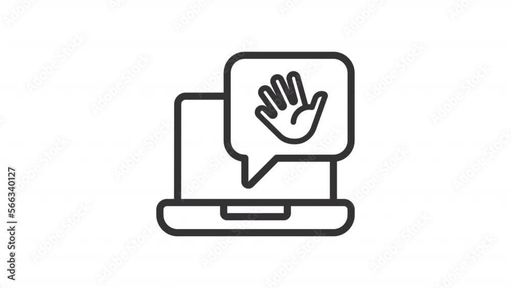 Poster animated computer chat linear icon. chat bubble with hello emoji. send greetings online. seamless lo
