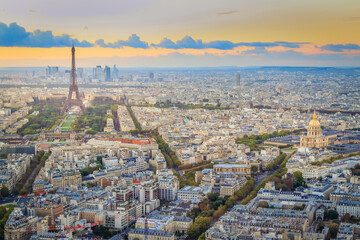 Parisien architecture and Eiffel tower at evening, Paris, France