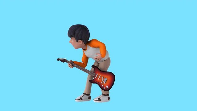 Fun 3D Cartoon Teenager Playing Guitar (with Alpha Channel Included)