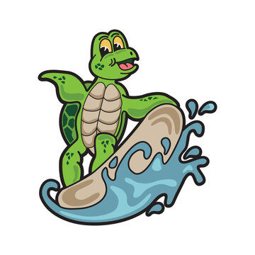 Turtle Surfing.
Cartoon Vector Illustration