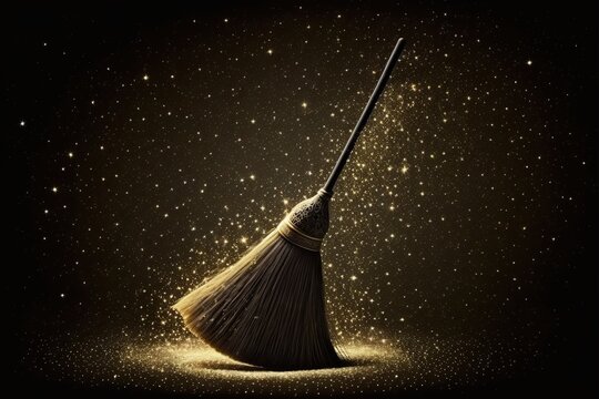 Sparkling broom, concept of Glittery and Cleaning, created with Generative AI technology