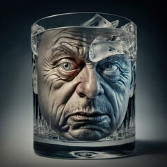 Vodka face, concept of alcoholism, Intoxication and Hangover, created with Generative AI technology