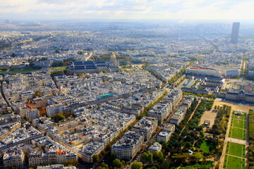 Obraz premium Invalides and french roofs from above at sunrise, Paris, France