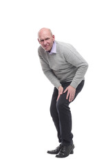 elderly man with joint pain. isolated on a white