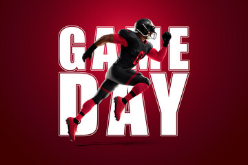 Game day. American Football, advertising poster, template, billet, sports. American soccer playoffs. Soccer party in the United States. 3D illustration, 3D rendering. Professional team championship.