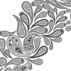Paisley black and withe vector background,  floral abstract design pattern, indian art ornament.