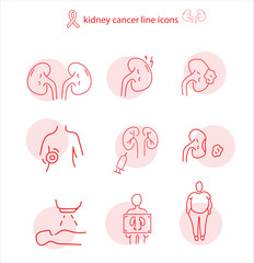 kidney cancer line icon vector set