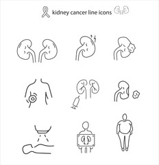 kidney cancer line icon vector set