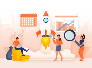 Startup new business project. Idea through planning and strategy, time management, realization. Vector illustration