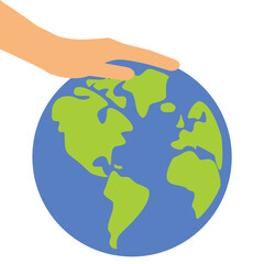 Save the world, planet earth with human hand vector illustration isolated on white background