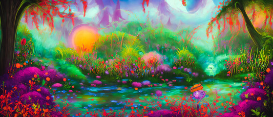 Obraz na płótnie Canvas Enchanted Land, A Fairytale World Amidst Alien Jungle. Generative AI