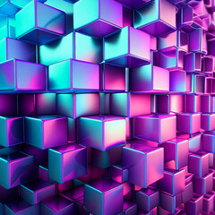 holographic pink and blue cubes, ai generation