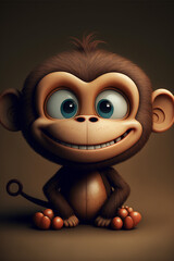 Cute Adorable Monkey with Big Eyes Generative AI Digital Illustration Part#300123