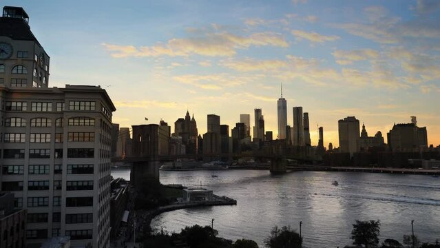 View from above the famous Brooklin Bridge in Manhattan New York