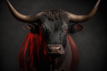 Naklejka premium Red irate bull. Generative AI.