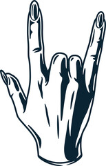 Woman wrist rock sign. Female hand with fingers for nail bar and beauty studio. Fashion, trendy style of fingernails