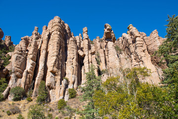 Stone columns aka hoodoos at Organ Pipe Rock Formations in Chiricahua National Monument in Cochise County in Arizona AZ, USA. 