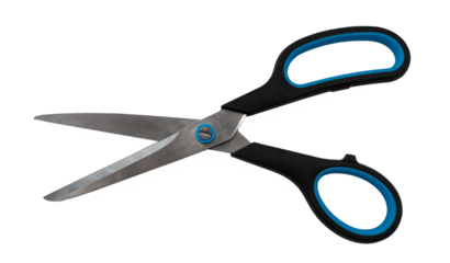 Stationery scissors on a white background close-up. Stationery and office supplies