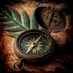 Fototapeta na wymiar old compass on old map