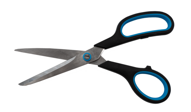 Stationery scissors on a white background close-up. Stationery and office supplies