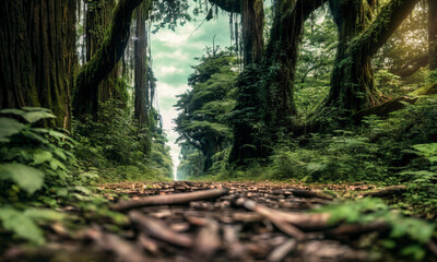 Obraz premium Footpath in the forest. Generative AI