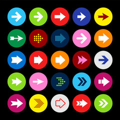Arrow sign icon set, round shaped buttons, simple design elements