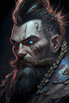 Intimidating dwarf warrior with long beard.