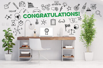 Lettering Congratulations over desk workplace