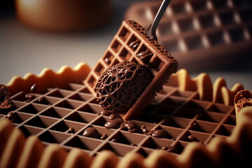 Chocolate crispy wafers, waffles and chip for Delicious Dessert on table background with Generative AI.