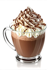 Hot chocolate with whipped cream in mug isolated on white