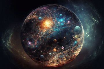 Quantum universe and parallel universes. Created with Generative AI technology.