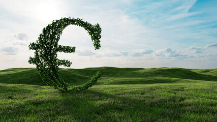 Hedge as a euro symbol on a meadow as a green investment - obrazy, fototapety, plakaty